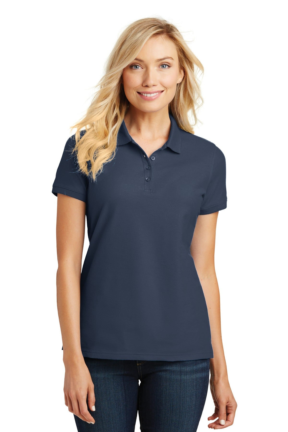 Front View of River Blue Nvy Port Authority Women's Core Classic Pique Polo. L100
