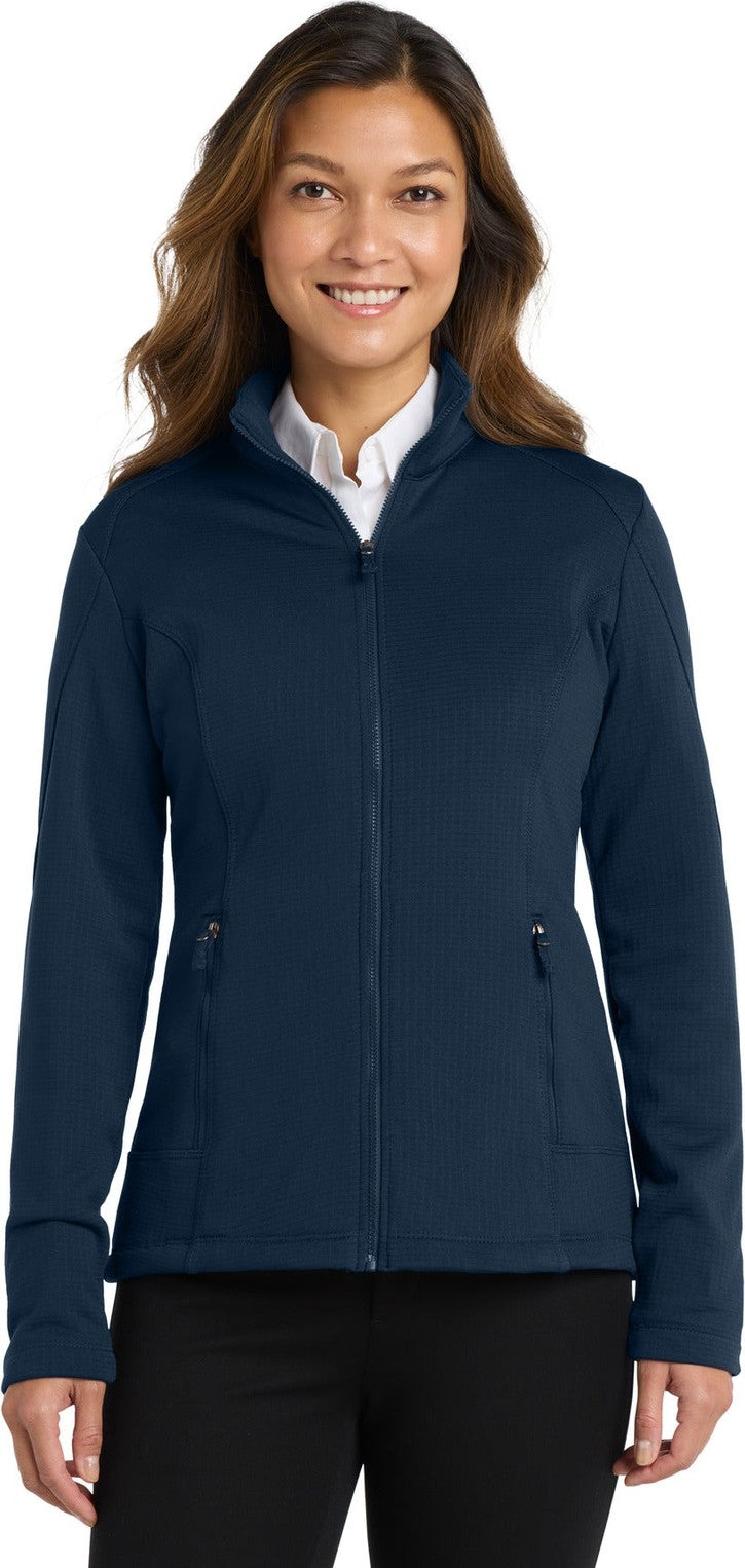 Front View of River Blue Nvy Port Authority Women's Grid Fleece Jacket. L239