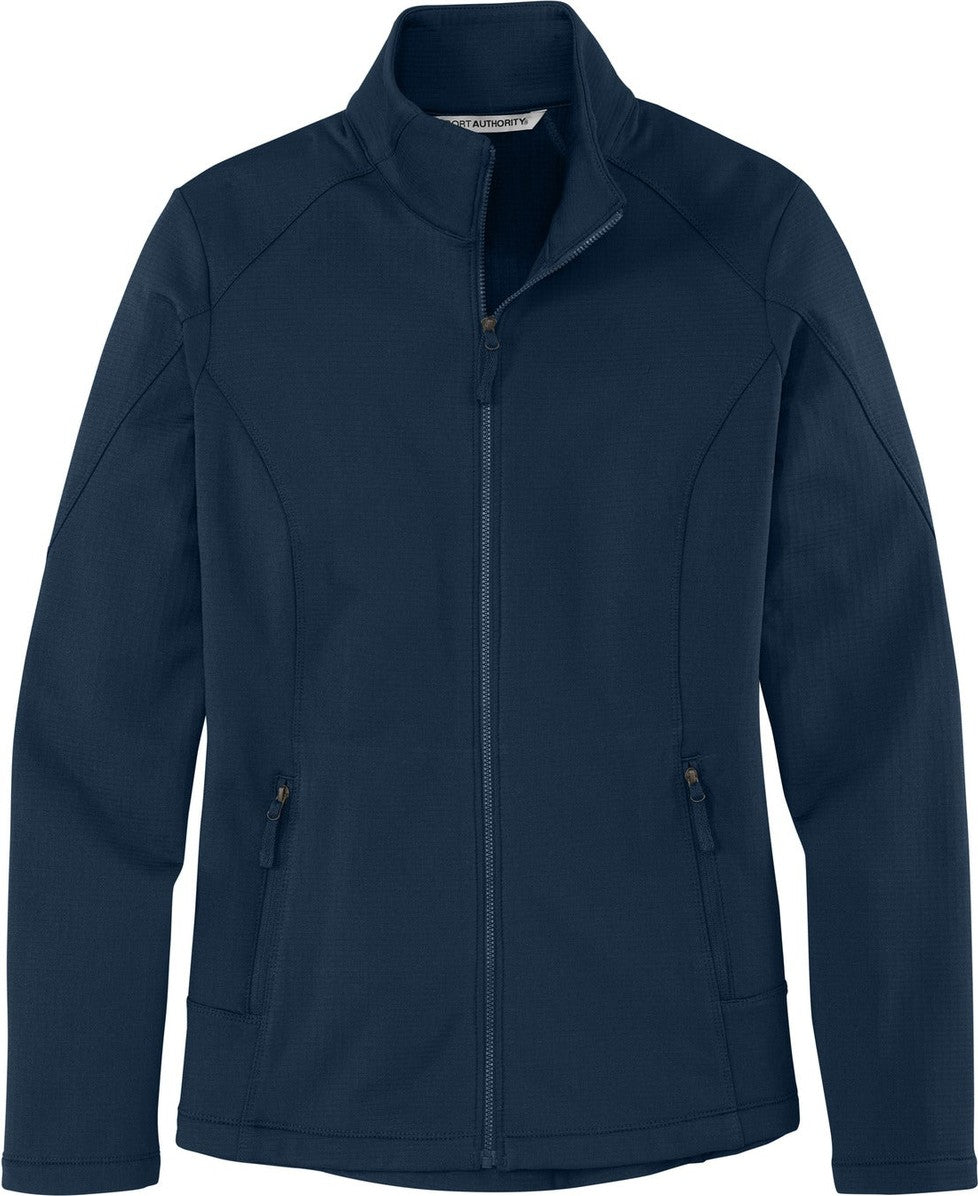 Front View of River Blue Nvy Port Authority Women's Grid Fleece Jacket. L239