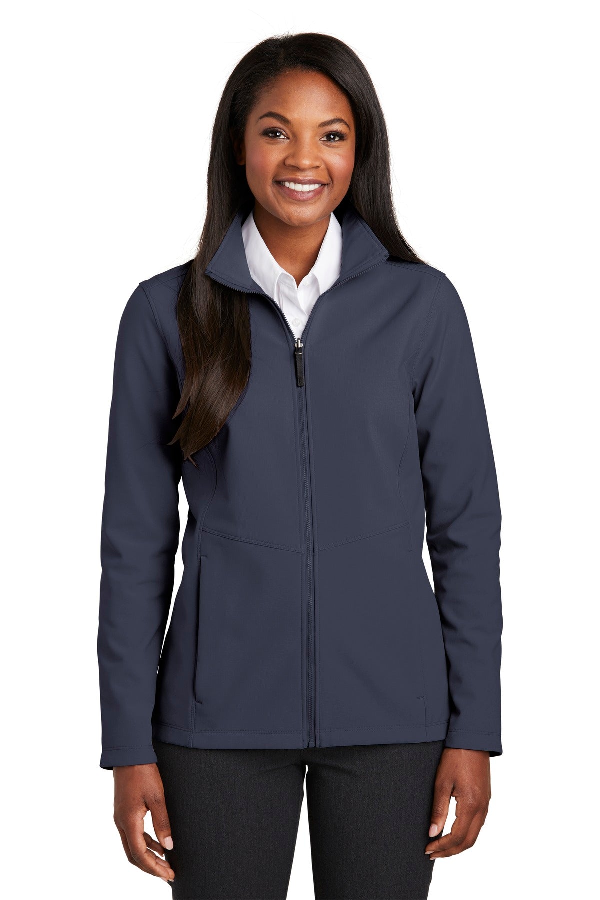 Front View of River Blue Port Authority Women's Collective Soft Shell Jacket. L901