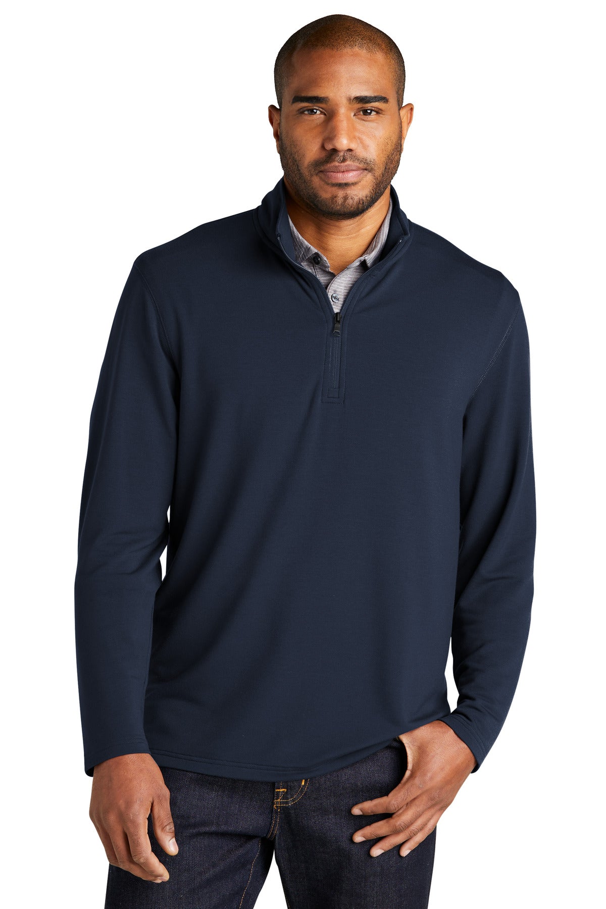 Front View of RiverBlNv Port Authority Microterry 1/4-Zip Pullover K825