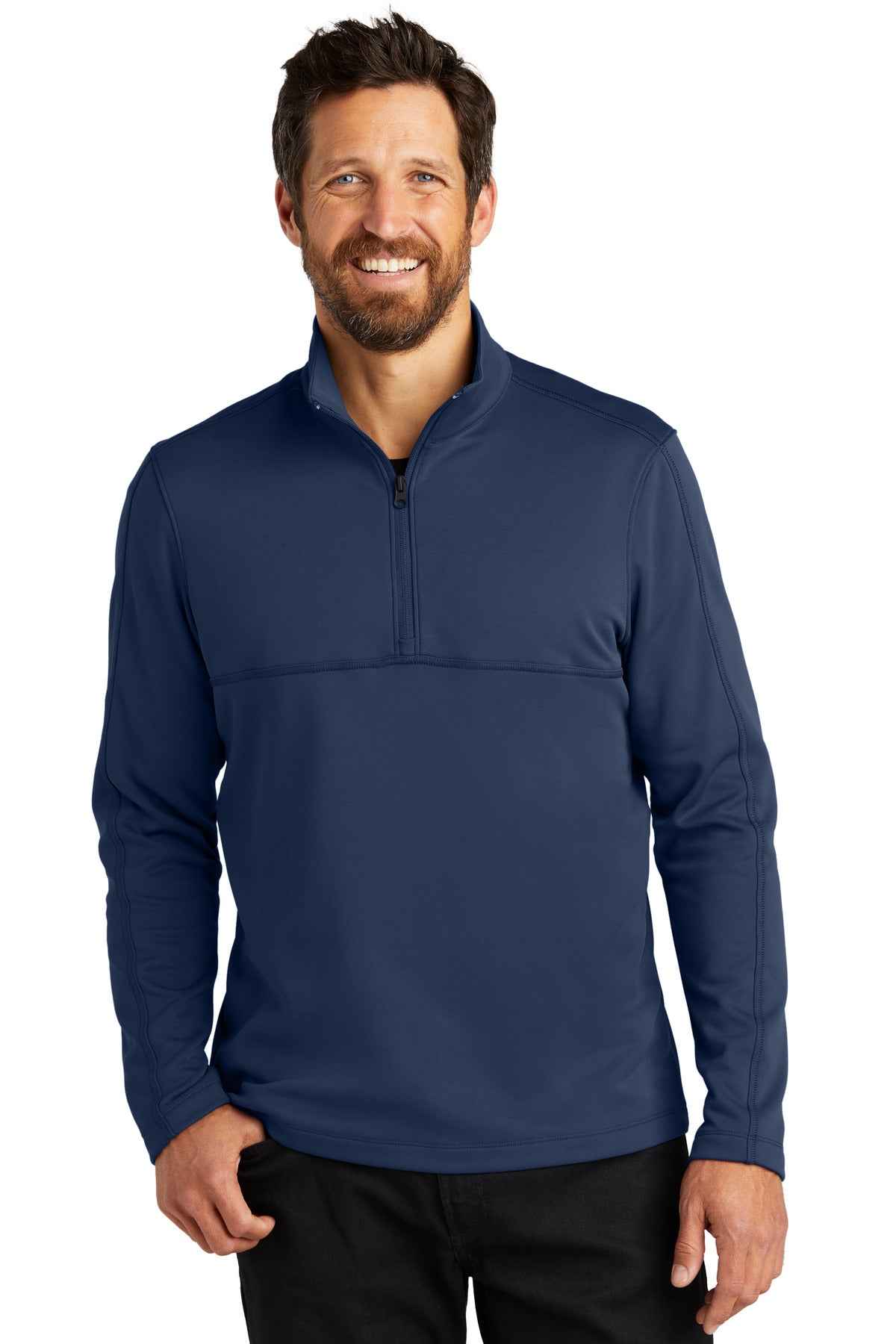 Front View of RiverBlNv Port Authority Smooth Fleece 1/4-Zip F804