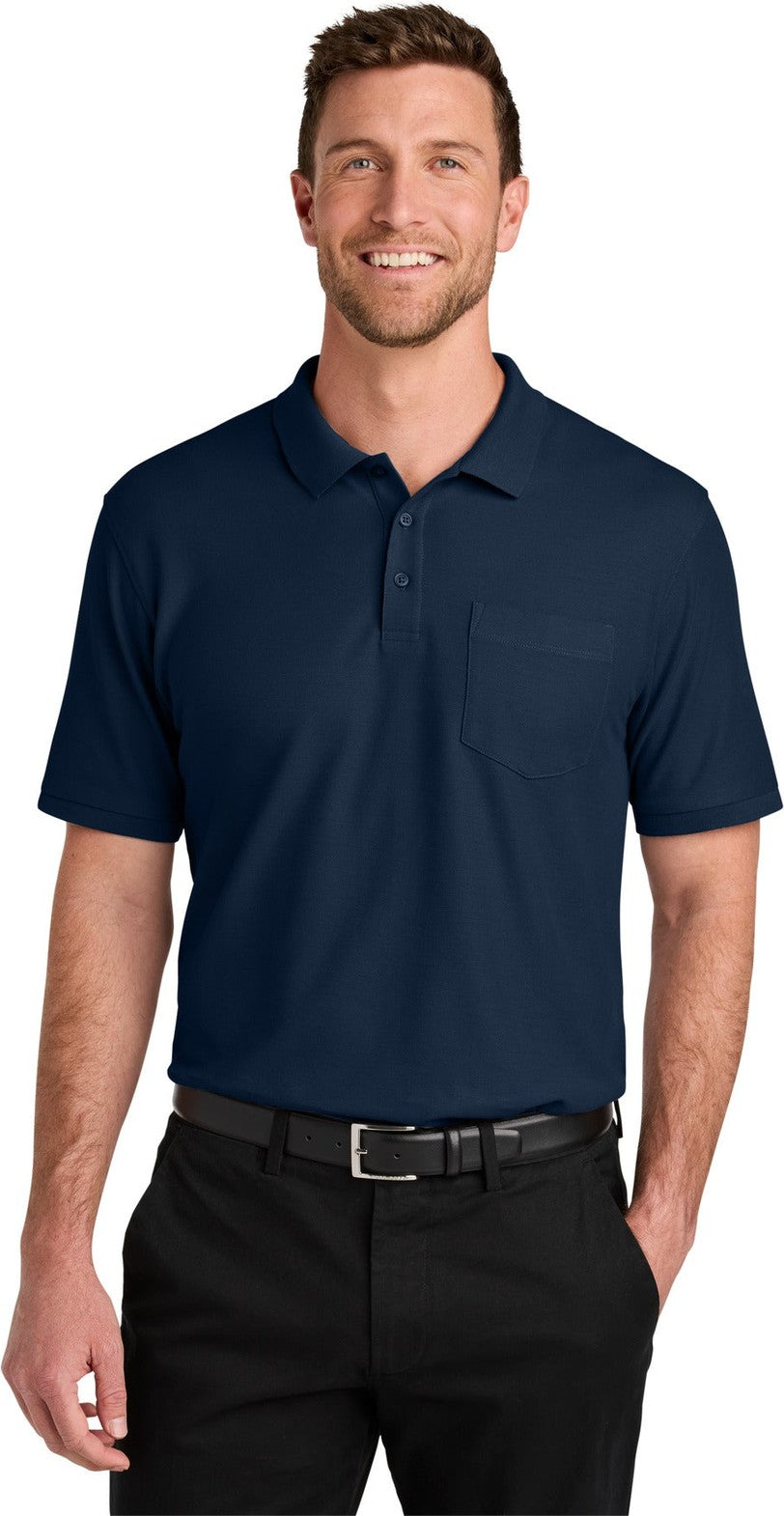 Front View of RiverBlNv Port Authority Tall Wearever Signature Pique Pocket Polo TLK200P