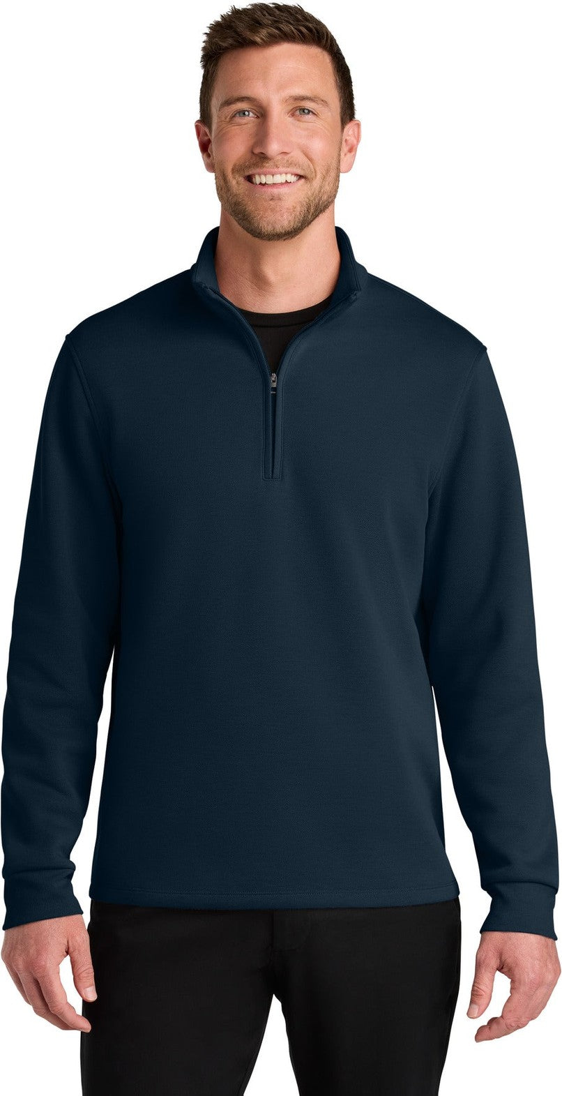 Front View of RiverBlNv Port Authority Wearever Signature Double Pique 1/4-Zip K210