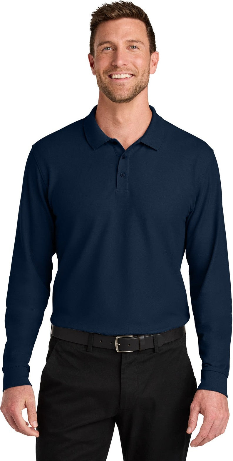 Front View of RiverBlNv Port Authority Wearever Signature Pique Long Sleeve Polo K200LS