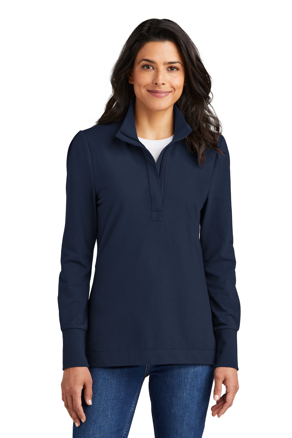 Front View of RiverBlNv Port Authority Women's Fairway Stretch 1/4-Zip LK829