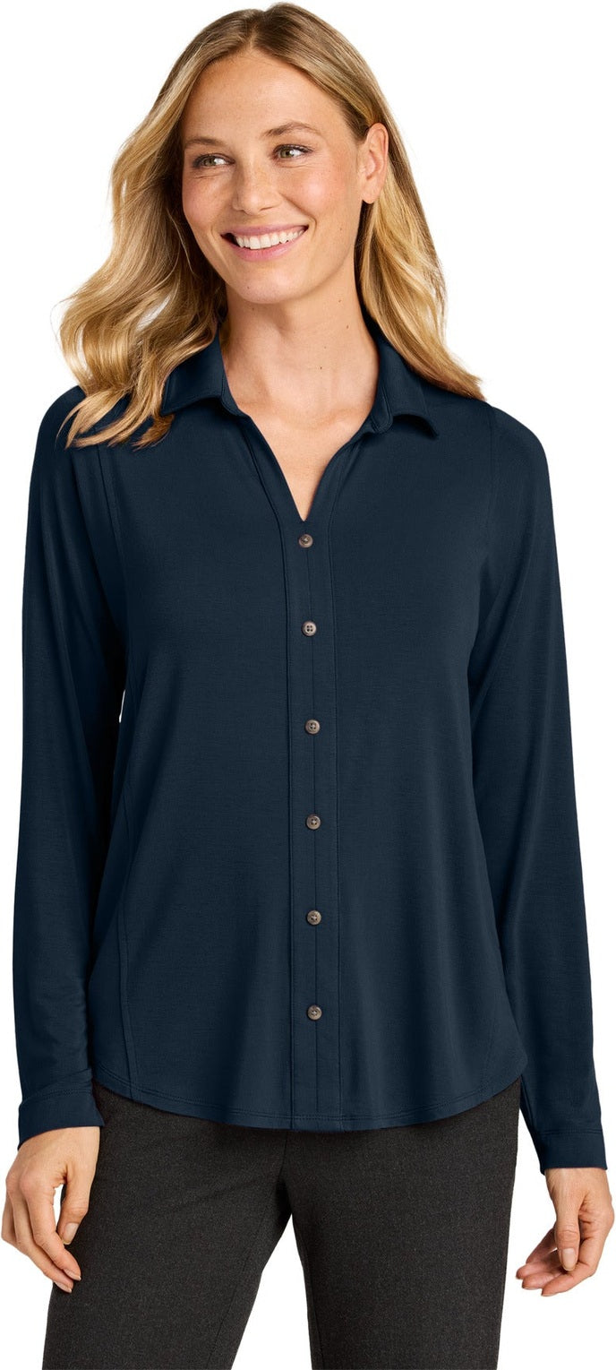 Front View of RiverBlNv Port Authority Women's Luxe Knit Button Tunic LK5602