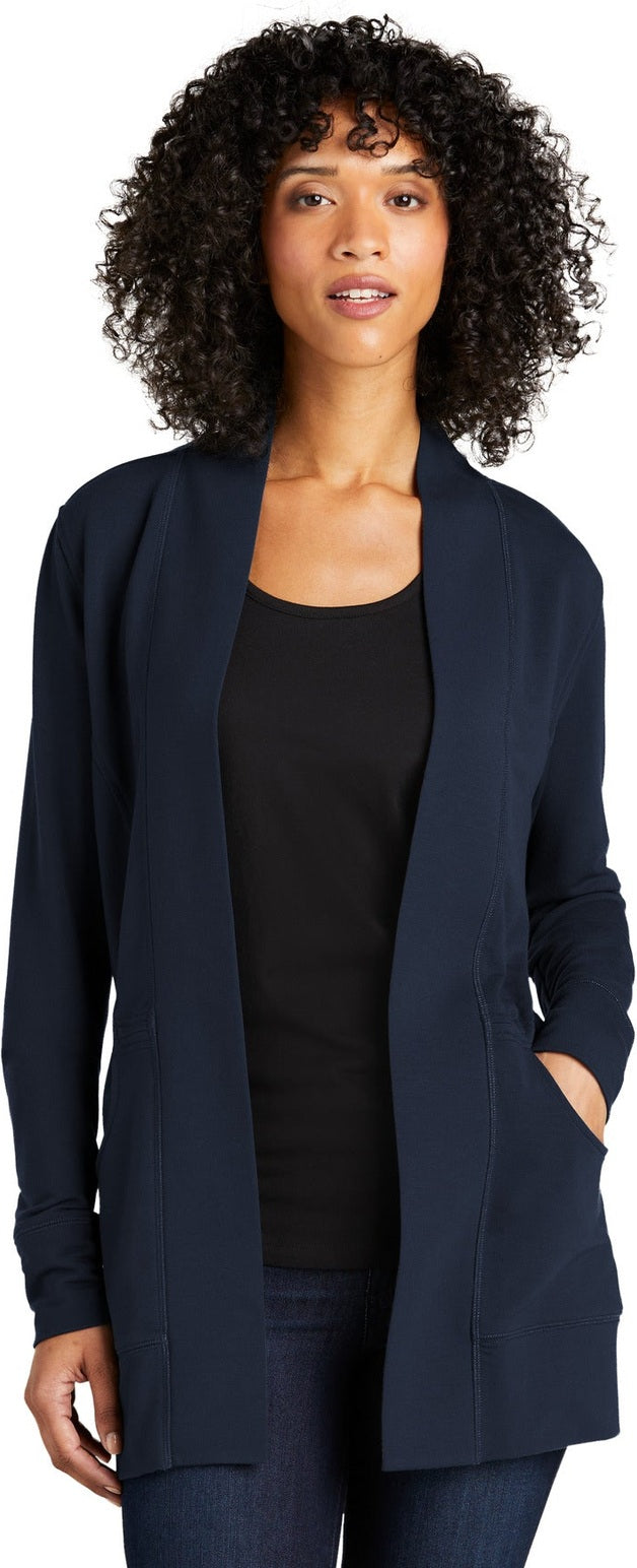 Front View of RiverBlNv Port Authority Women's Microterry Cardigan LK825