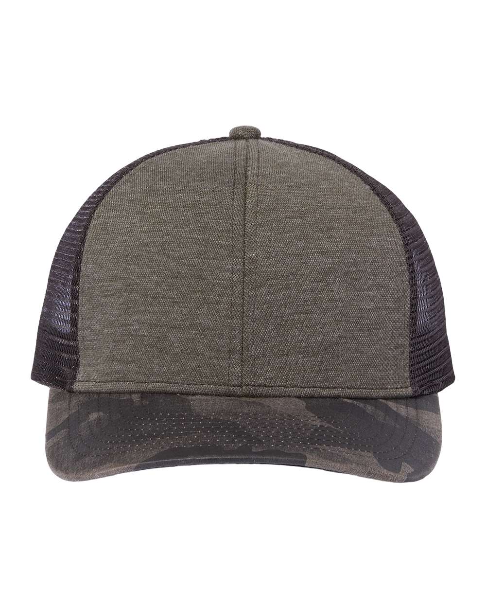Front View of Rock/ Camo Pique Trucker Cap - 3358