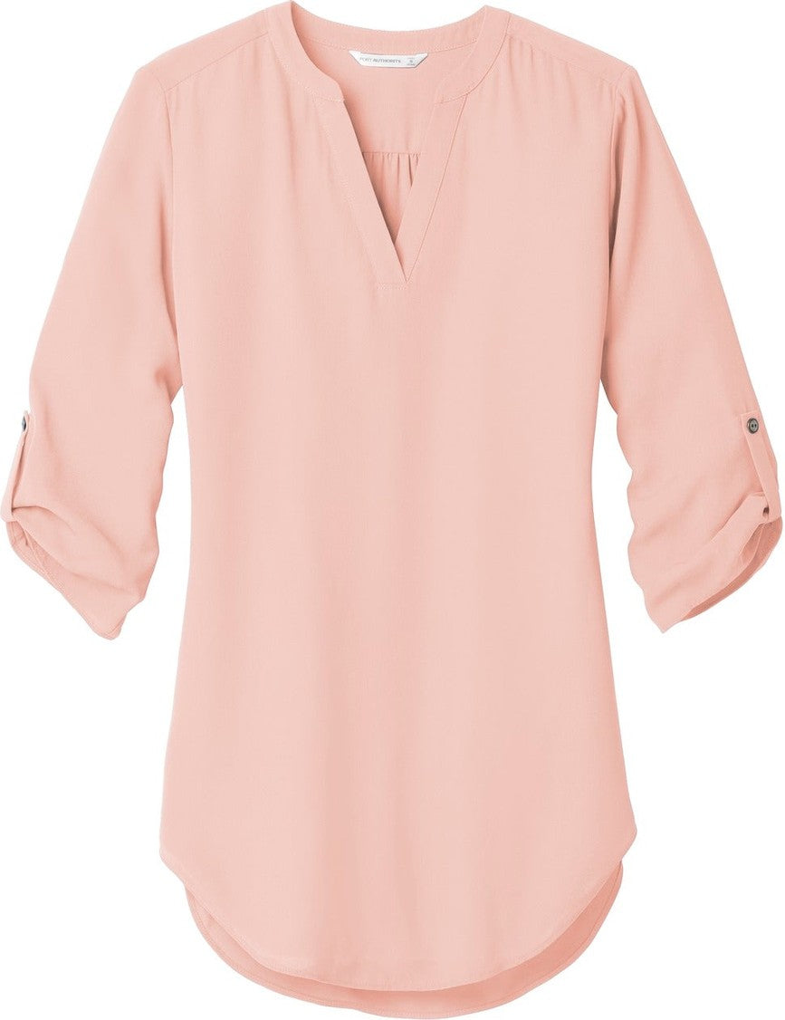 Front View of Rose Quartz Port Authority Women's 3/4-Sleeve Tunic Blouse. LW701