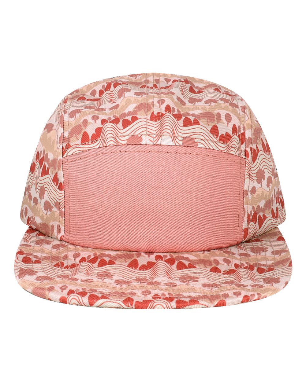 Front View of Rose Wavy Tree Five-Panel Camper Hat - CAMPER