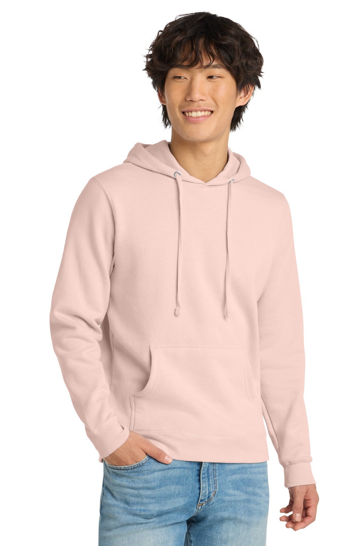 Front View of Rosewater Pink District V.I.T. Fleece Hoodie DT6100