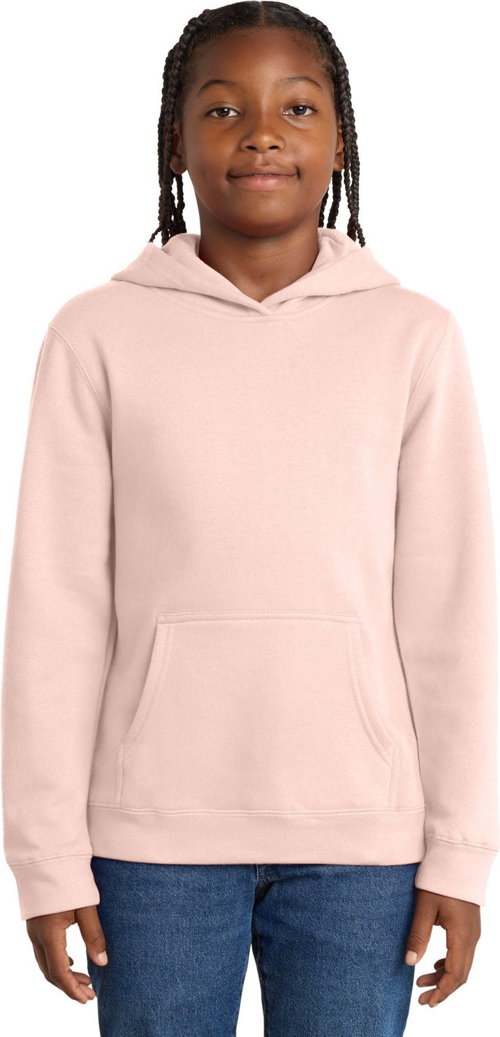 Front View of Rosewater Pink District Youth V.I.T. Fleece Hoodie DT6100Y