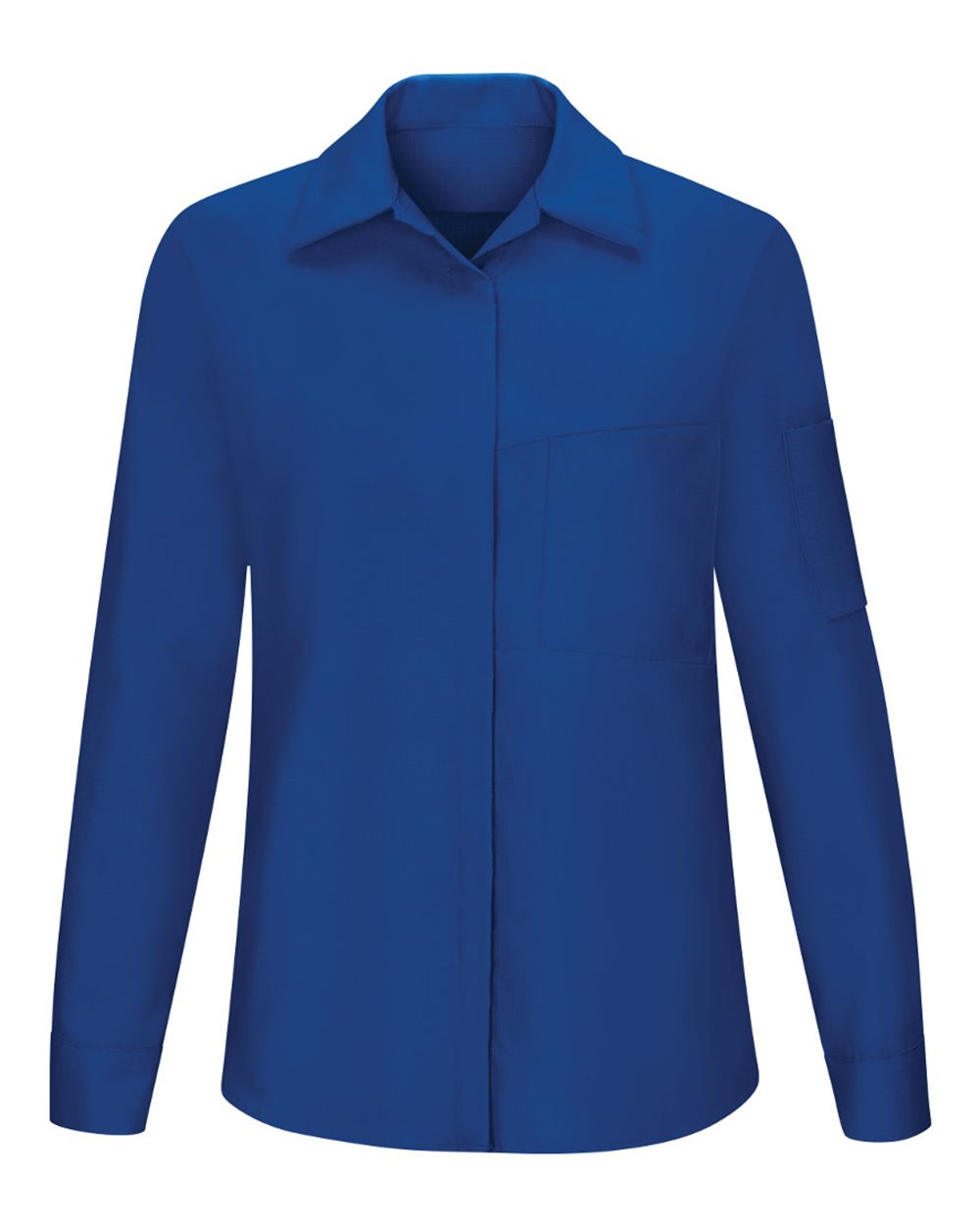 Front View of Royal Blue/ Black Women's Performance Plus Long Sleeve Shop Shirt with Oilblok Technology - SY31