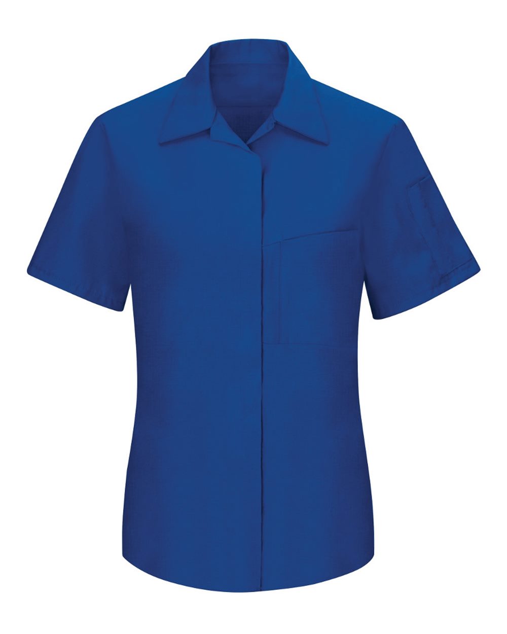 Front View of Royal Blue/ Black Women's Performance Plus Short Sleeve Shop Shirt with Oilblok Technology - SY41