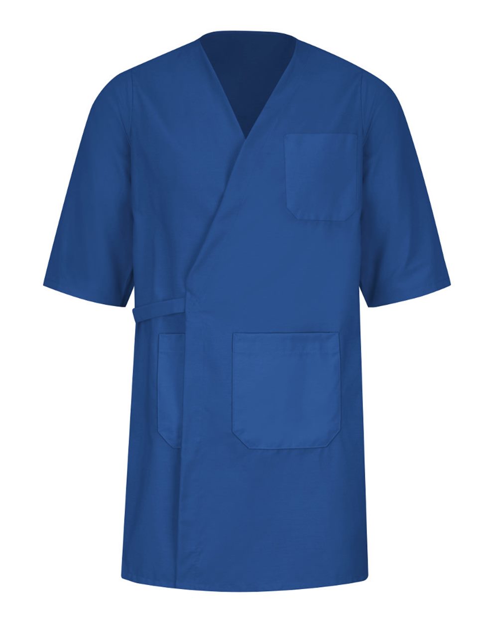 Front View of Royal Blue Collarless Butcher Wrap - WP10