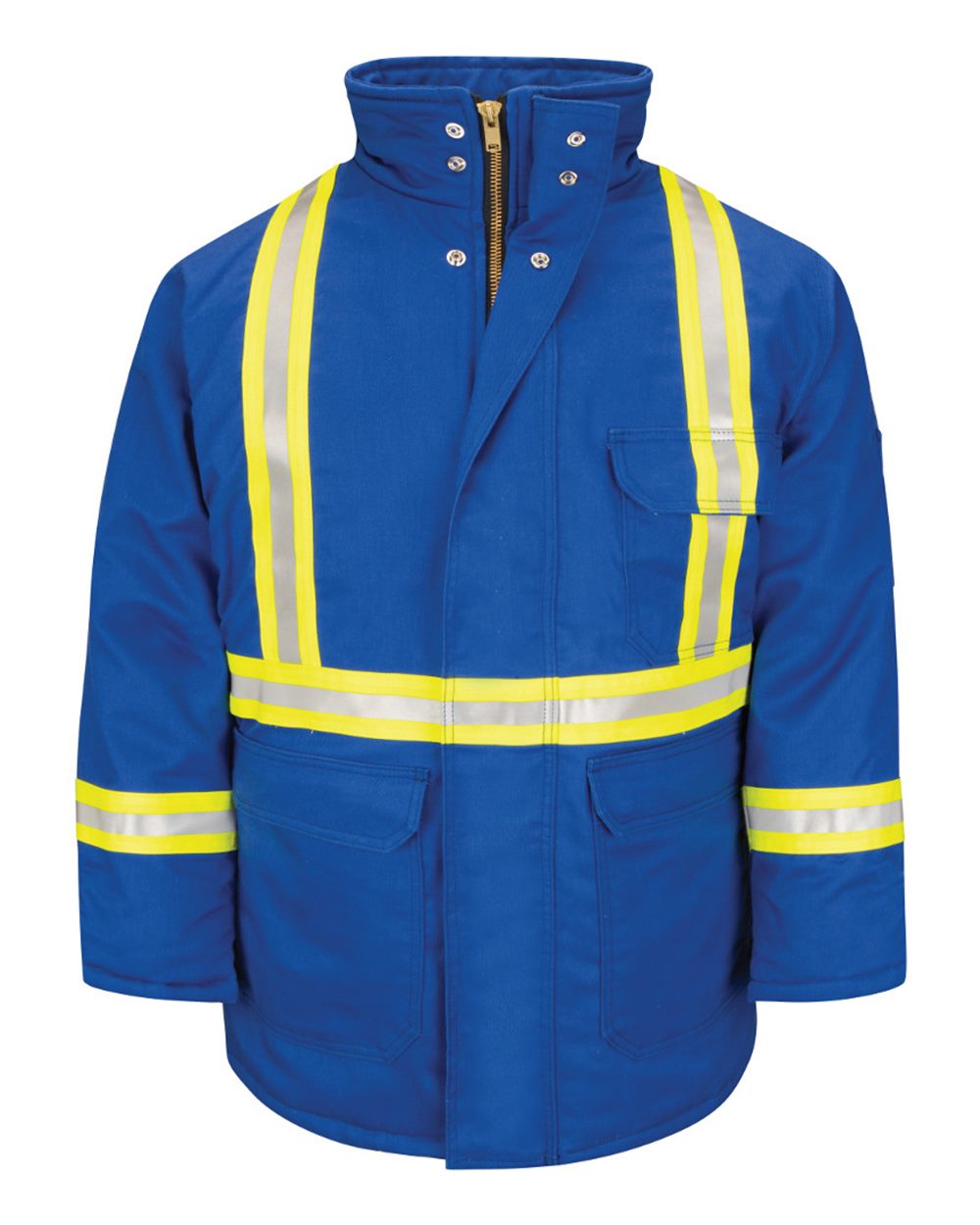 Front View of Royal Blue Deluxe Parka With Reflective Trim - EXCEL FR® ComforTouch - Long Sizes - JLPCL