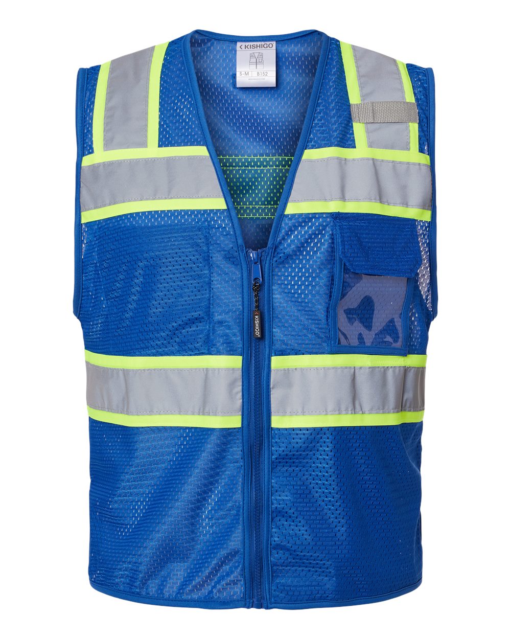Front View of Royal Blue/ Lime - B152 EV Series® Enhanced Visibility 3 Pocket Mesh Vest - B150-156