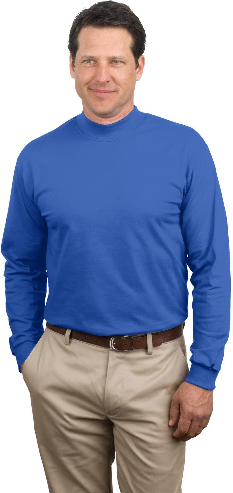 Front View of Royal Blue Port & Co Essential Mock Turtleneck. PC61M