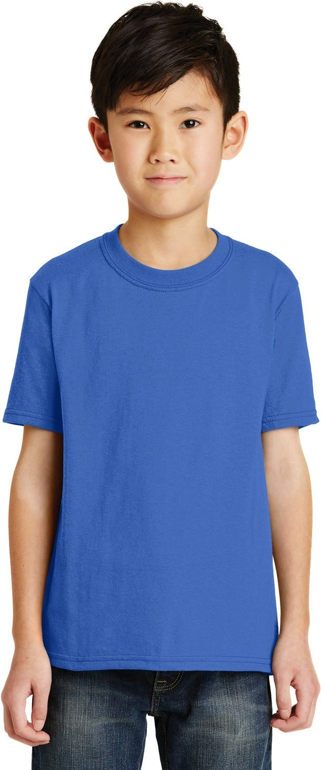 Front View of Royal Blue Port & Co Youth Core Blend Tee. PC55Y