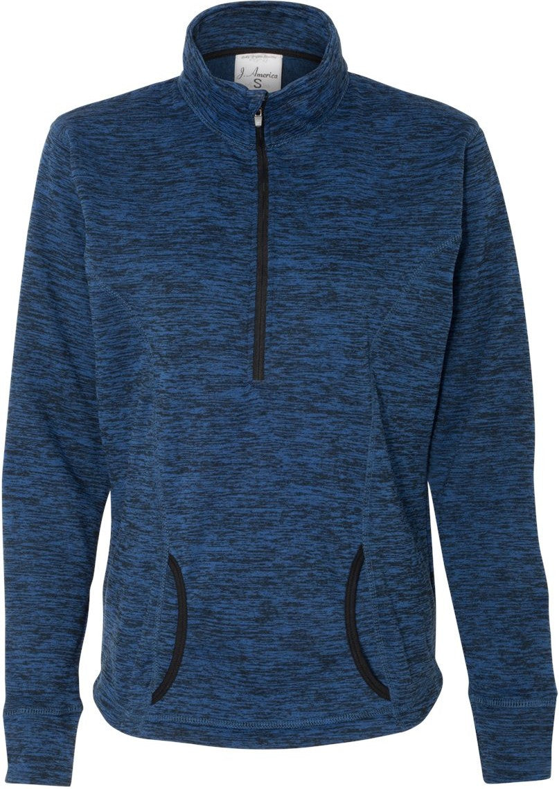 Front View of Royal Fleck/ Black Women's Cosmic Fleece Quarter-Zip Pullover - 8617