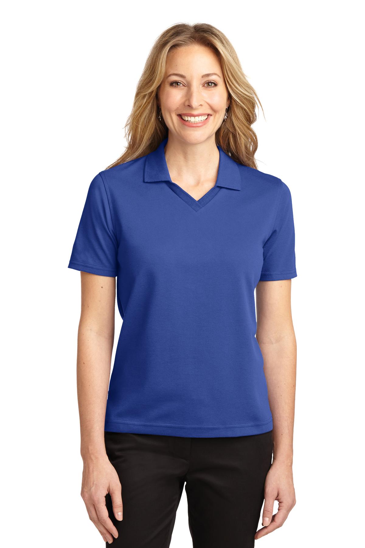 Front View of Royal Port Authority Women's Rapid Dry Polo. L455