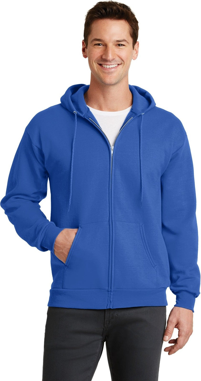 Front View of Royal Port & Co Core Fleece Full-Zip Hooded Sweatshirt. PC78ZH