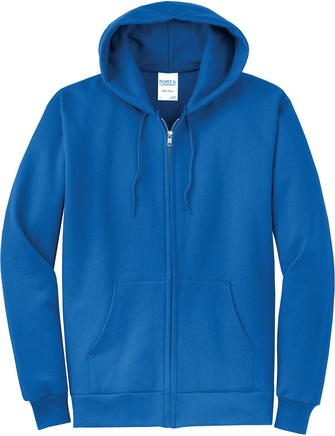 Front View of Royal Port & Co Core Fleece Full-Zip Hooded Sweatshirt. PC78ZH