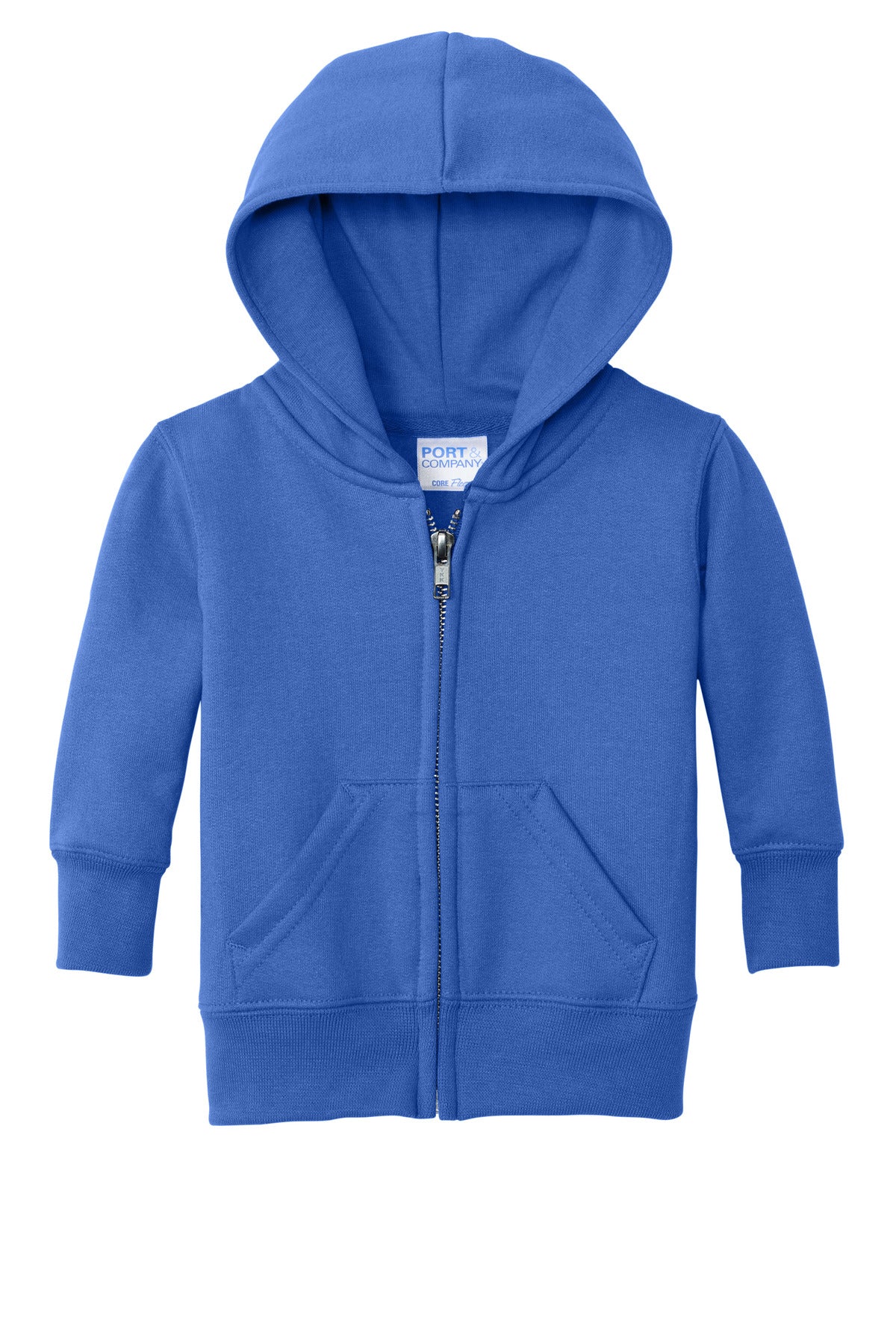 Front View of Royal Port & Co Infant Core Fleece Full-Zip Hooded Sweatshirt. CAR78IZH