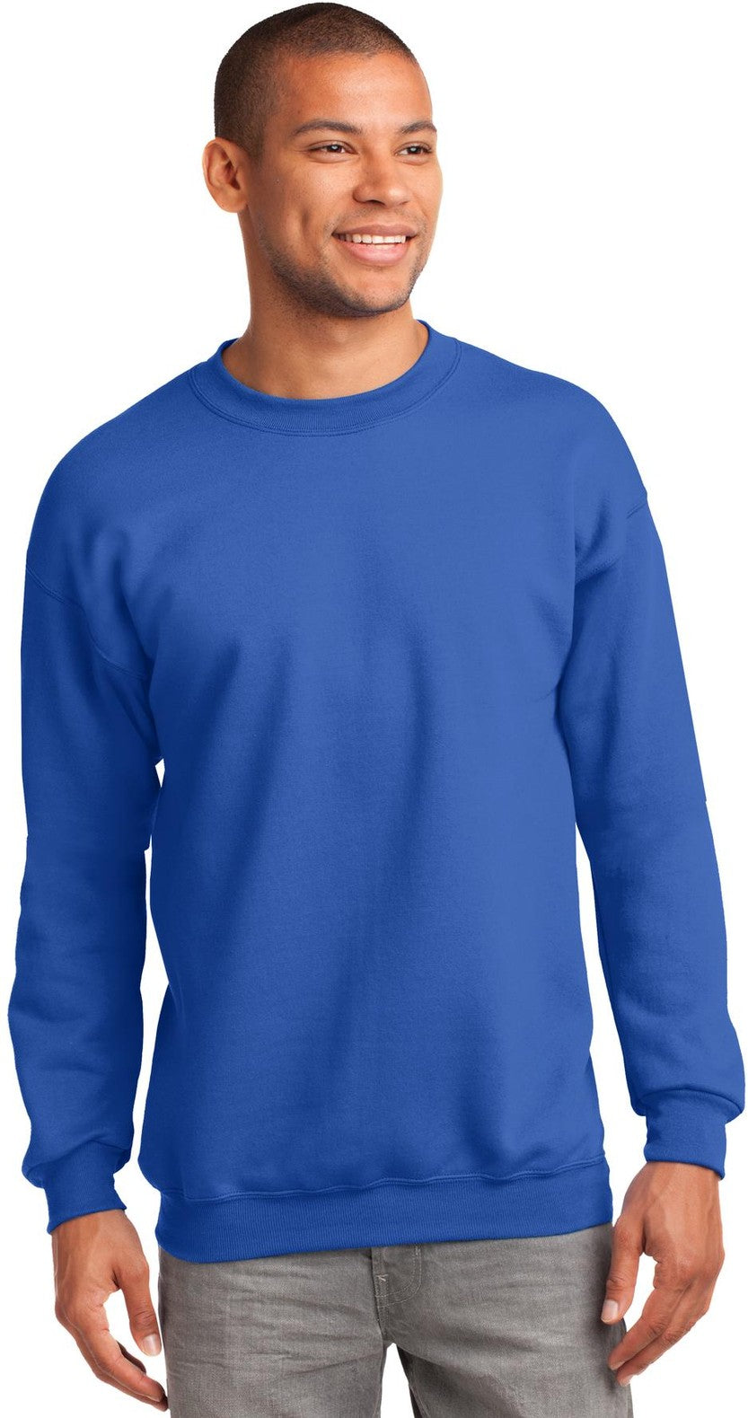 Front View of Royal Port & Co Tall Essential Fleece Crewneck Sweatshirt. PC90T