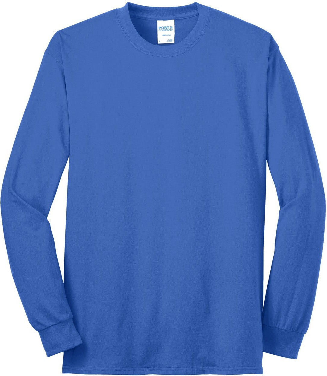 Front View of Royal Port & Co Tall Long Sleeve Core Blend Tee. PC55LST