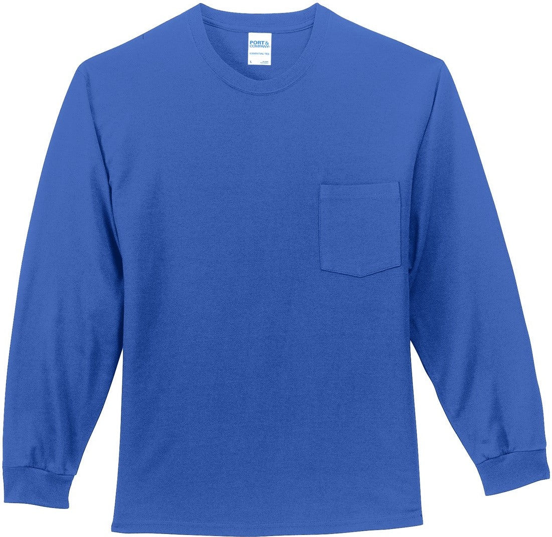 Front View of Royal Port & Co Tall Long Sleeve Essential Pocket Tee. PC61LSPT