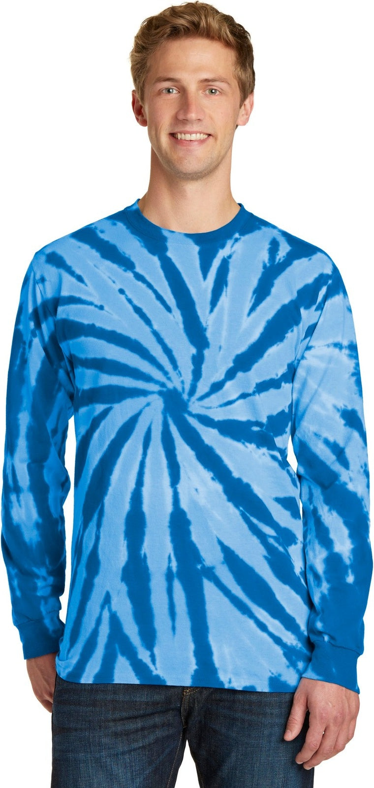 Front View of Royal Port & Co Tie-Dye Long Sleeve Tee. PC147LS