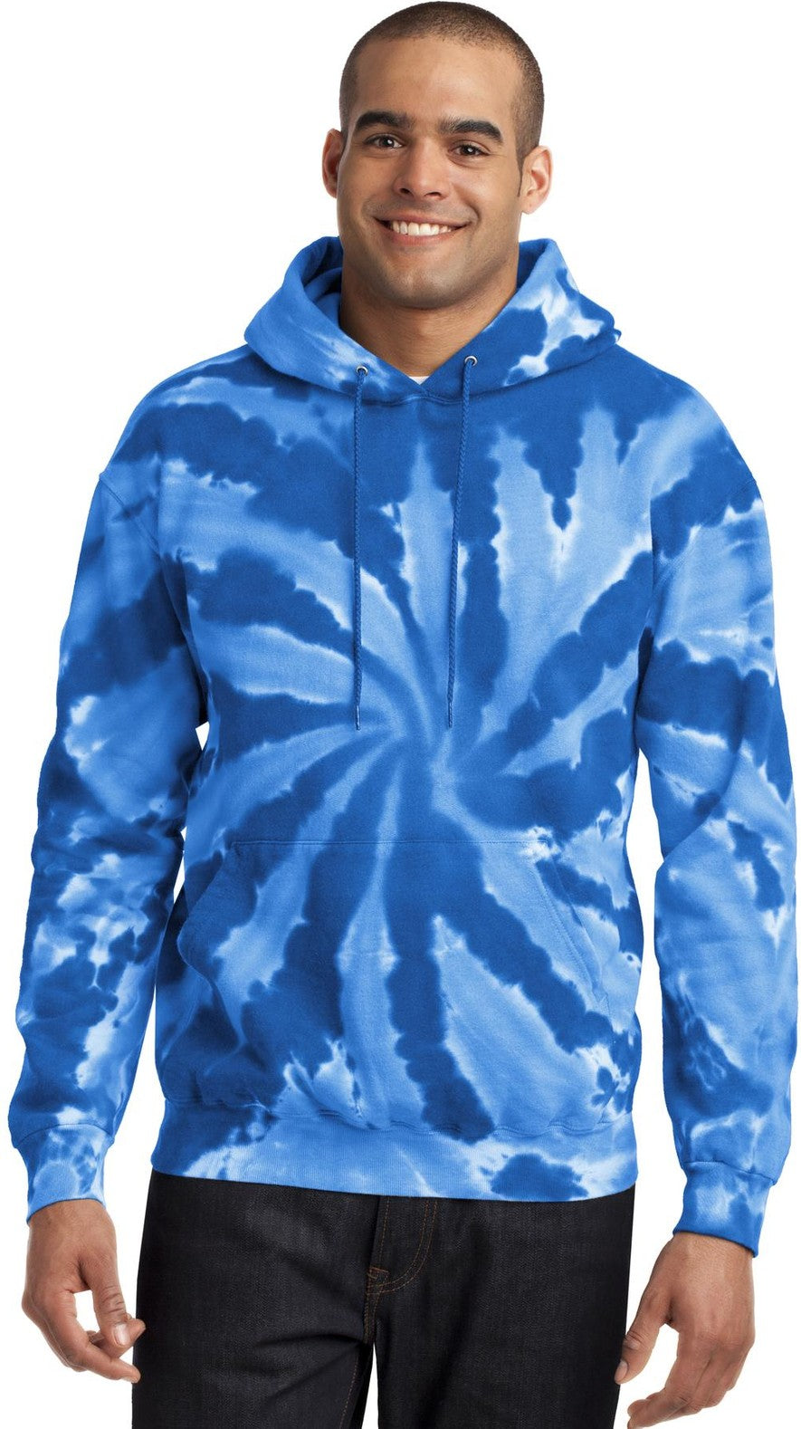 Front View of Royal Port & Co Tie-Dye Pullover Hooded Sweatshirt. PC146