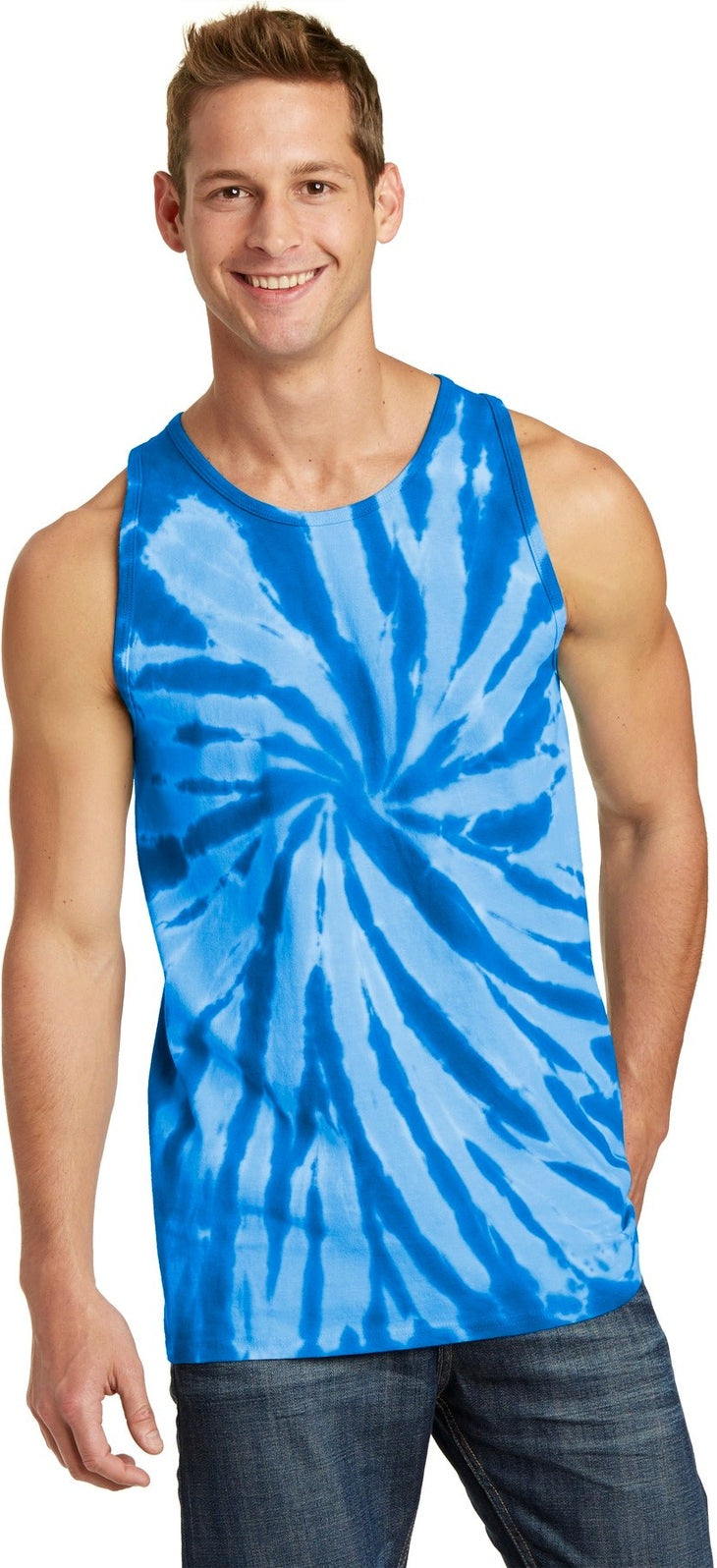 Front View of Royal Port & Co Tie-Dye Tank Top. PC147TT
