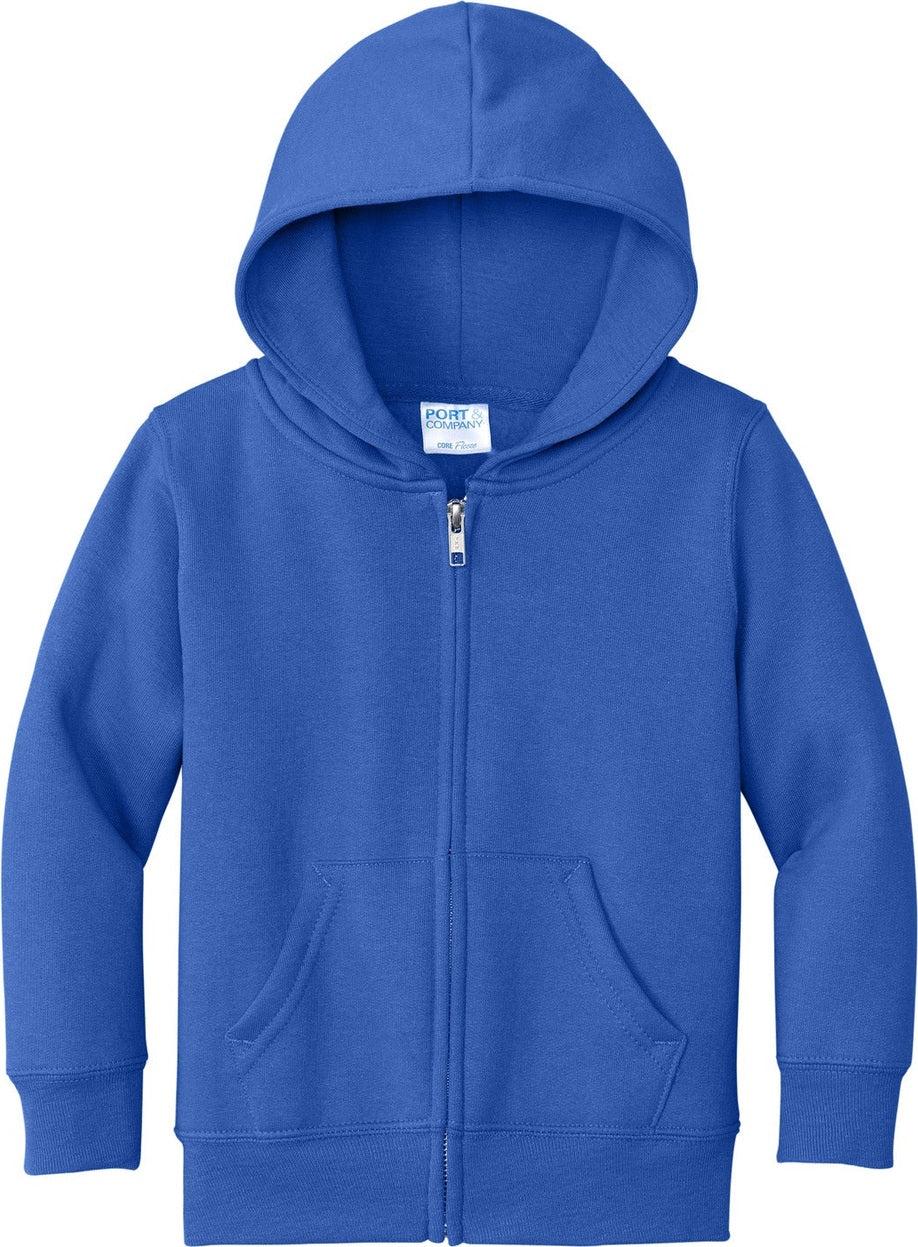 Front View of Royal Port & Co Toddler Core Fleece Full-Zip Hooded Sweatshirt. CAR78TZH
