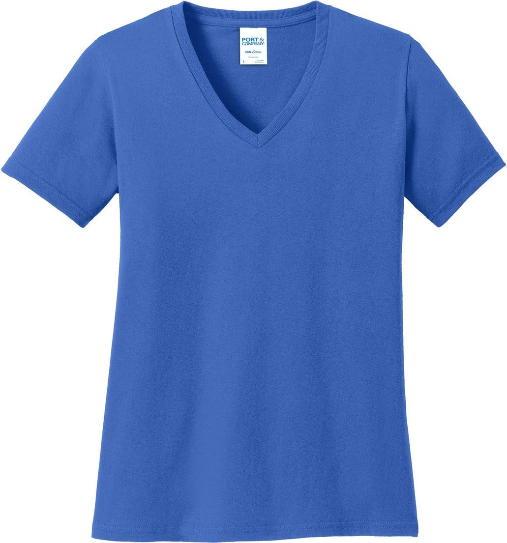 Front View of Royal Port & Co Women's Core Cotton V-Neck Tee. LPC54V