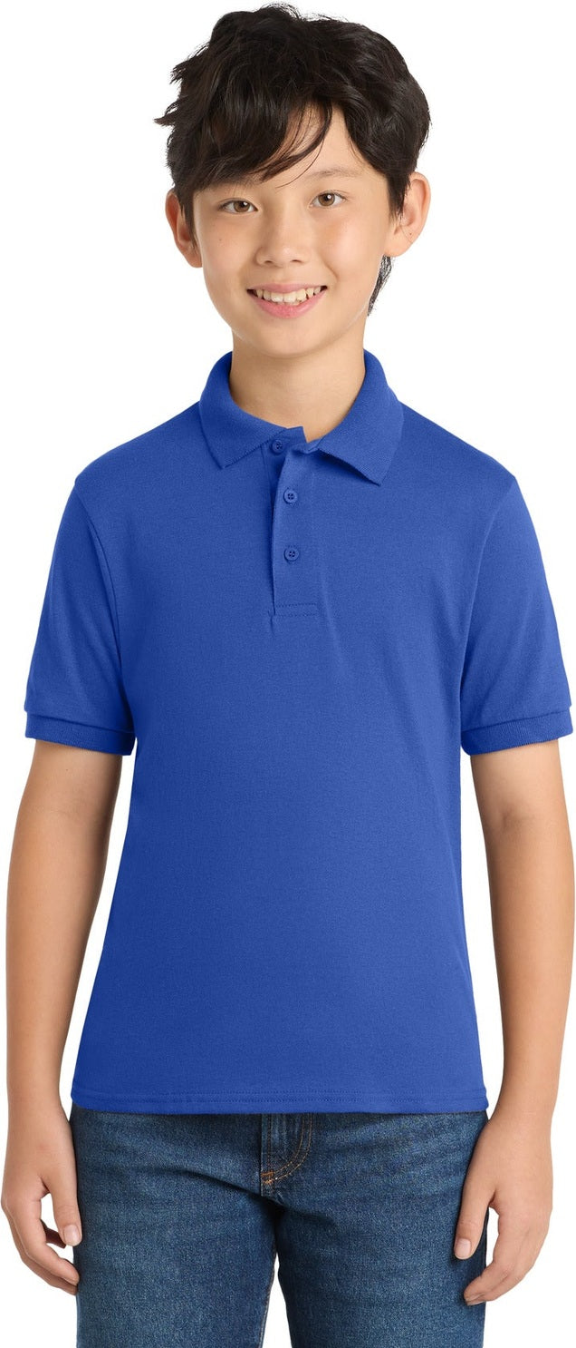 Front View of Royal Port & Co Youth Core Blend Jersey Knit Polo. KP55Y