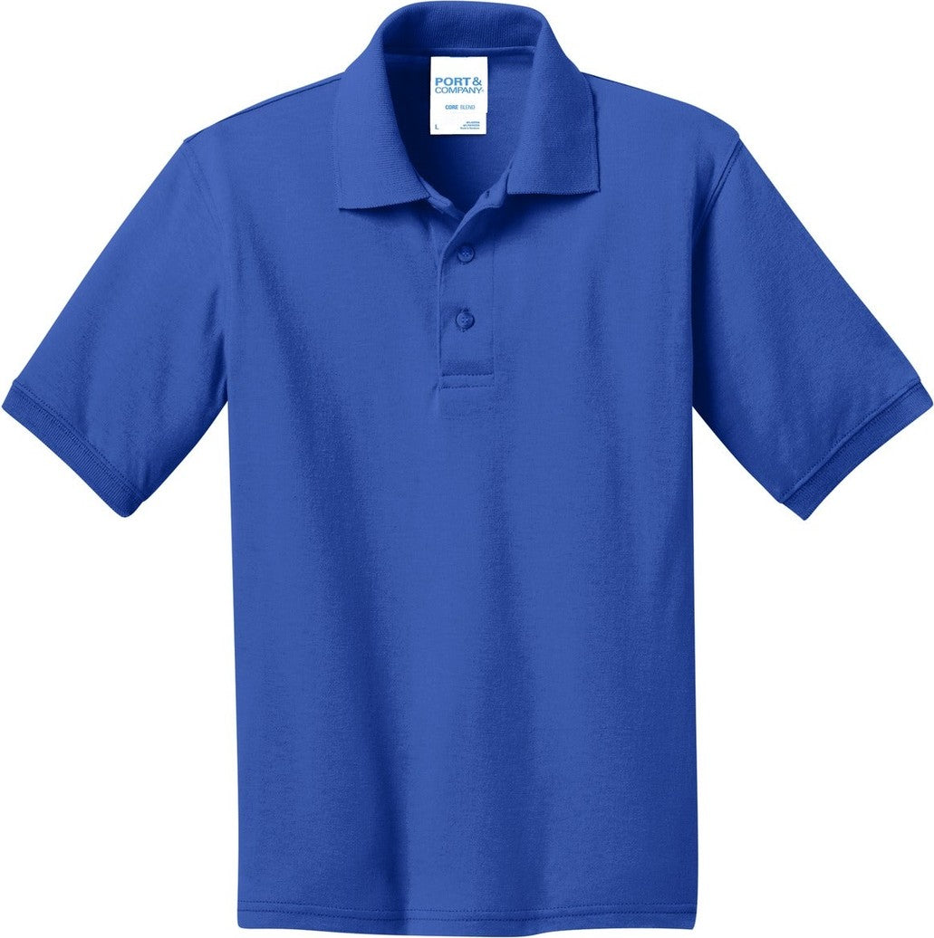 Front View of Royal Port & Co Youth Core Blend Jersey Knit Polo. KP55Y