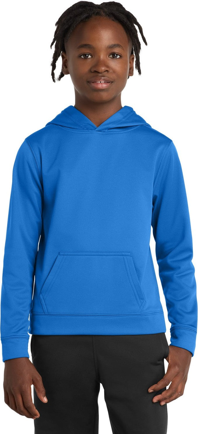 Front View of Royal Port & Co Youth Performance Fleece Pullover Hooded Sweatshirt. PC590YH