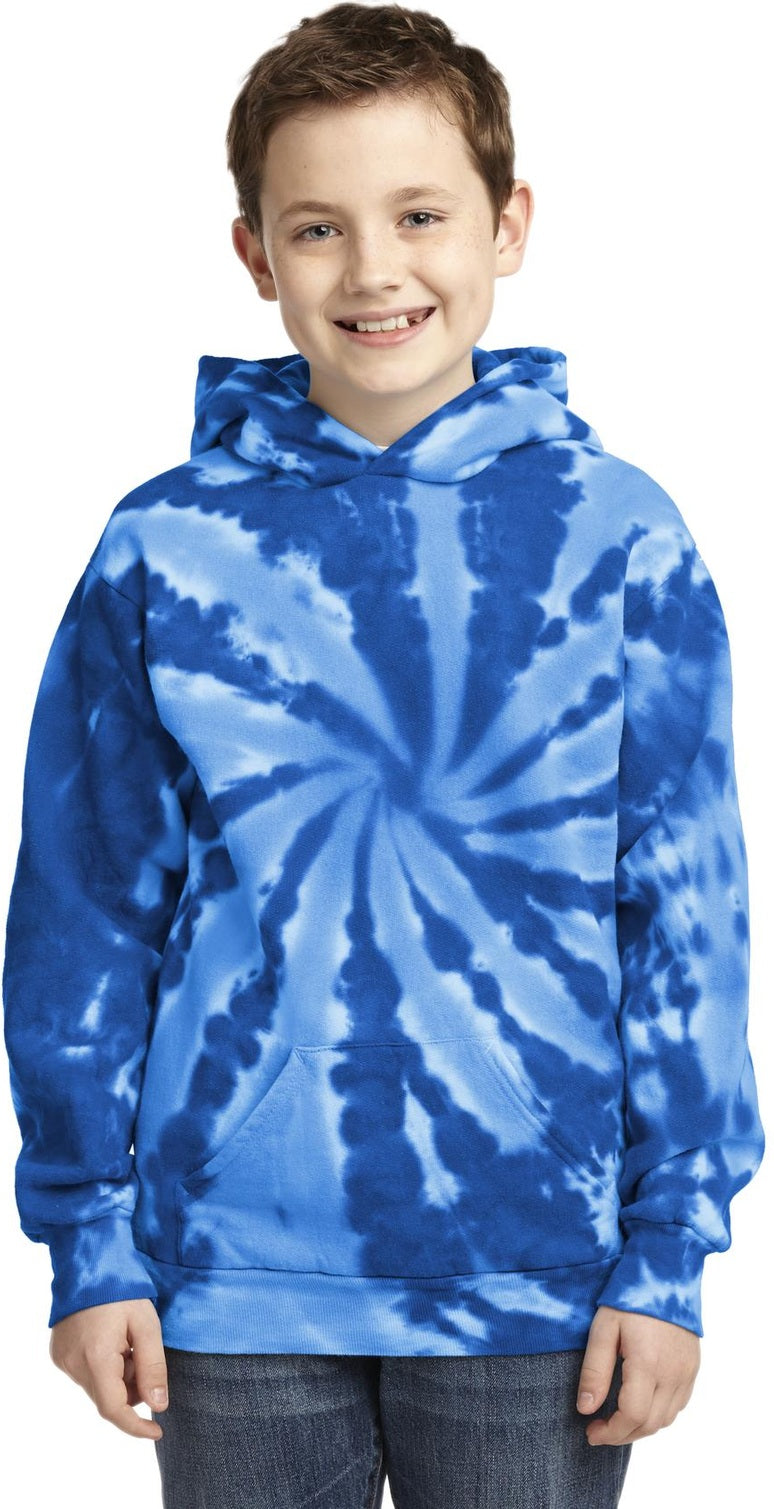 Front View of Royal Port & Co Youth Tie-Dye Pullover Hooded Sweatshirt. PC146Y