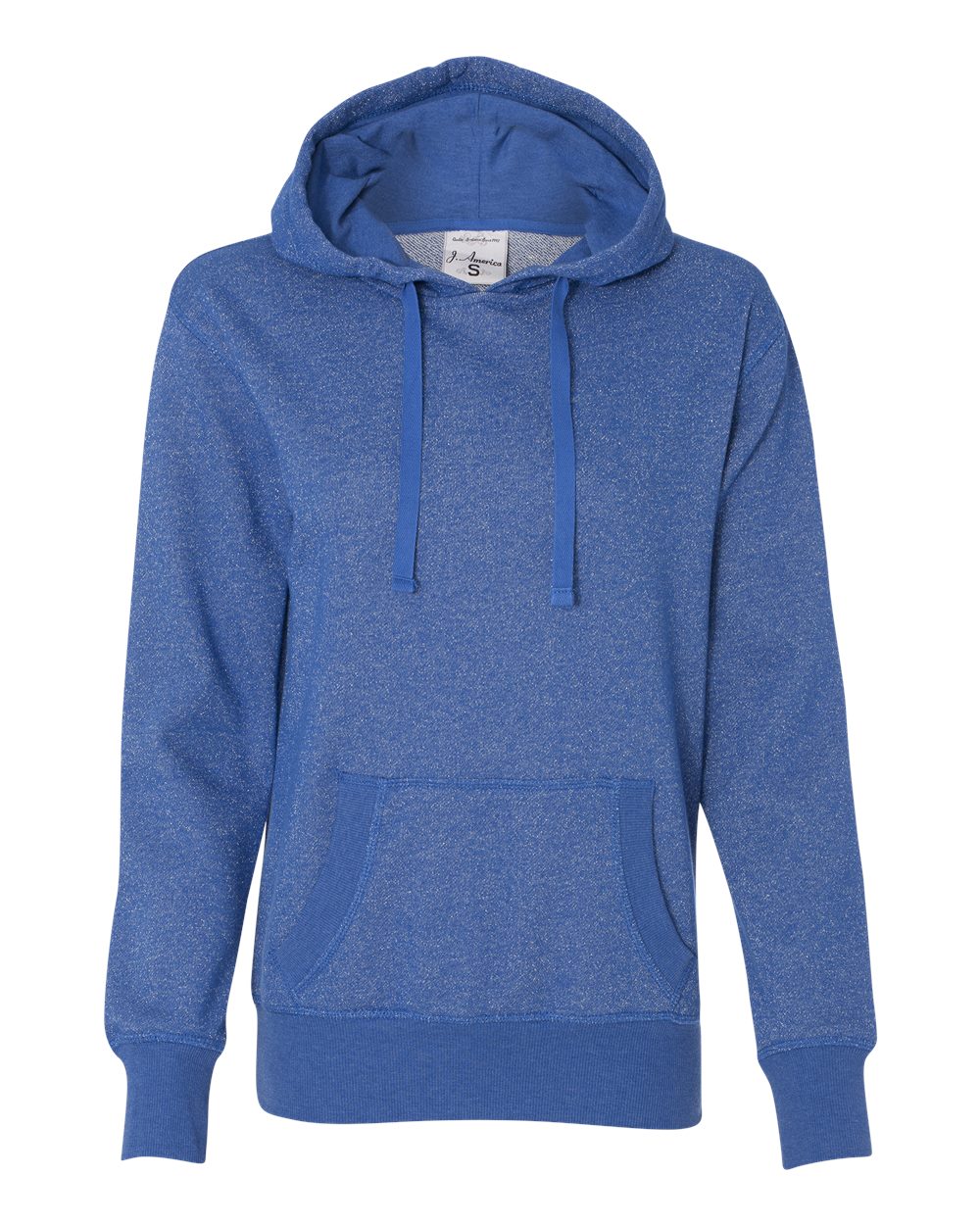 Front View of Royal/ Silver Women’s Glitter French Terry Hooded Sweatshirt - 8860