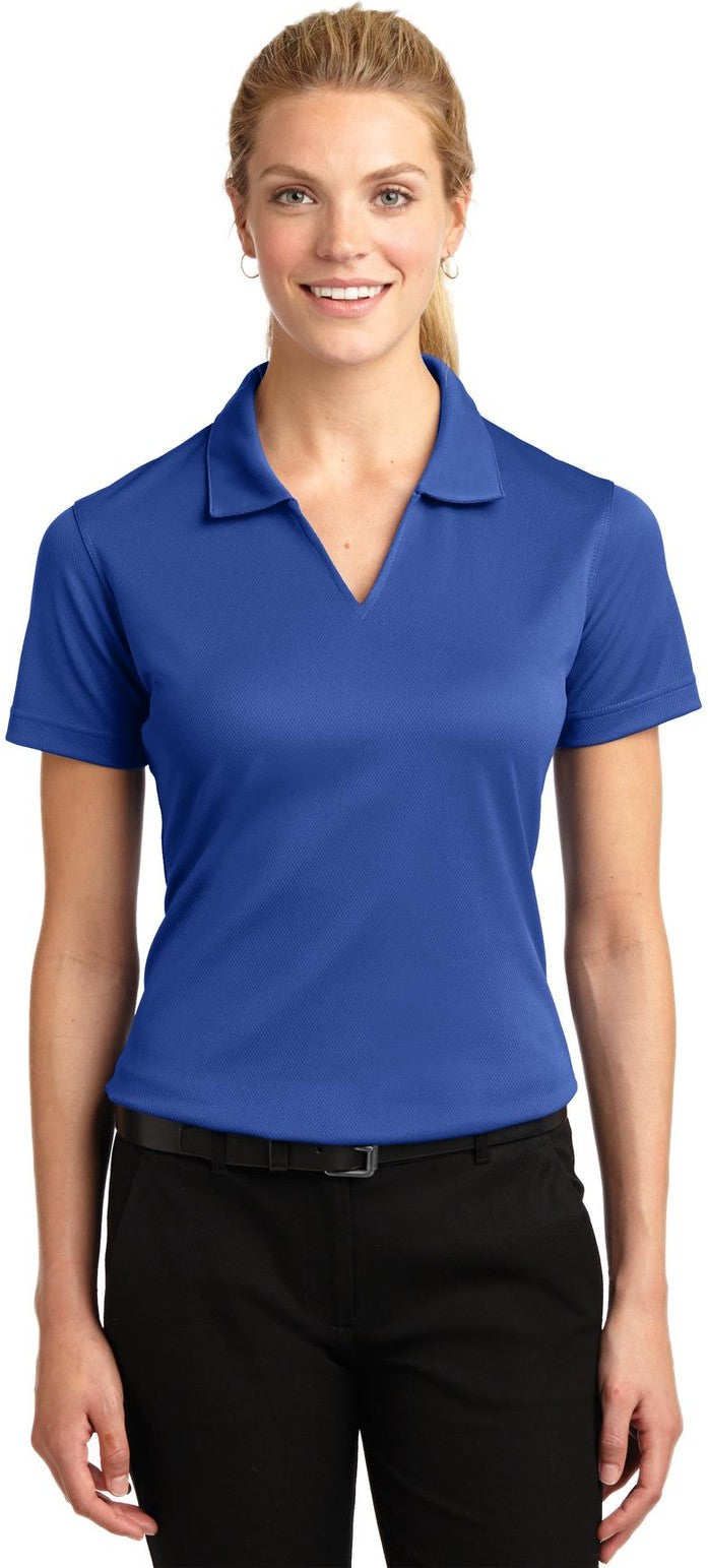 Front View of Royal Sport-Tek Women's Dri-Mesh V-Neck Polo. L469