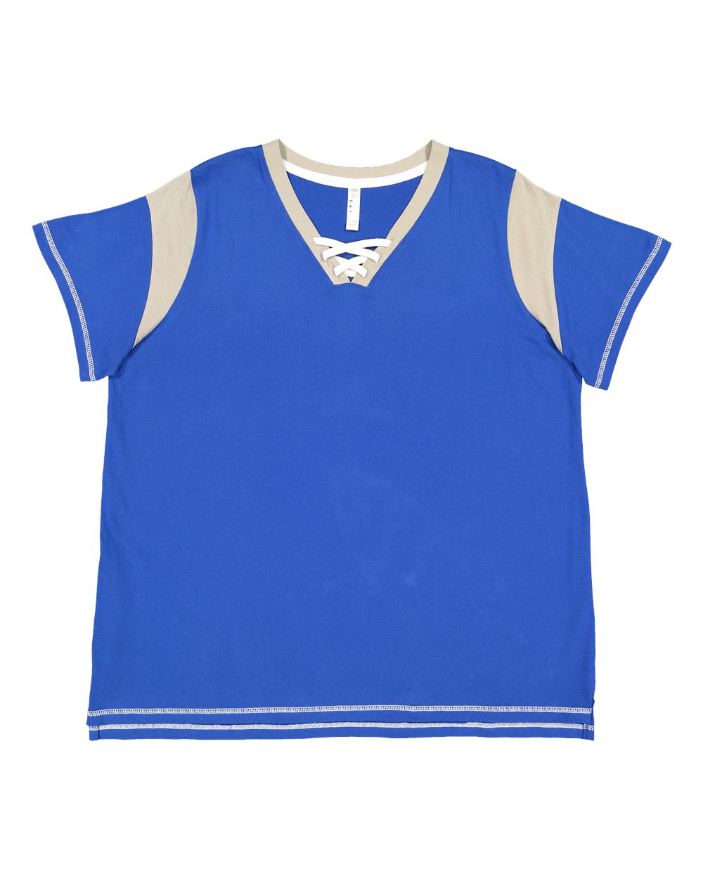Front View of Royal/ Titanium/ White Women's Curvy Lace Up Fine Jersey Tee - 3833