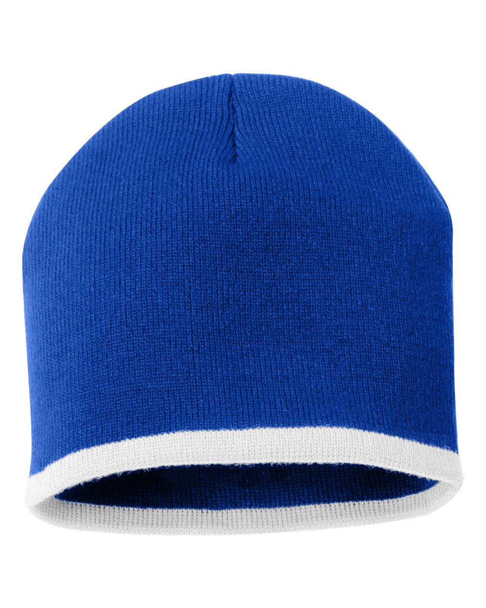 Front View of Royal/ White 8" Bottom-Striped Beanie - SP09