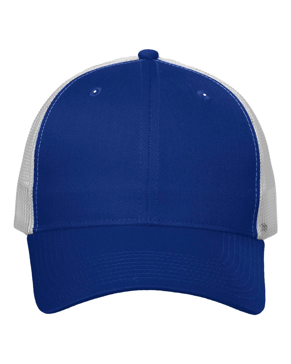 Front View of Royal/ White Mesh-Back Twill Trucker Cap - VC400