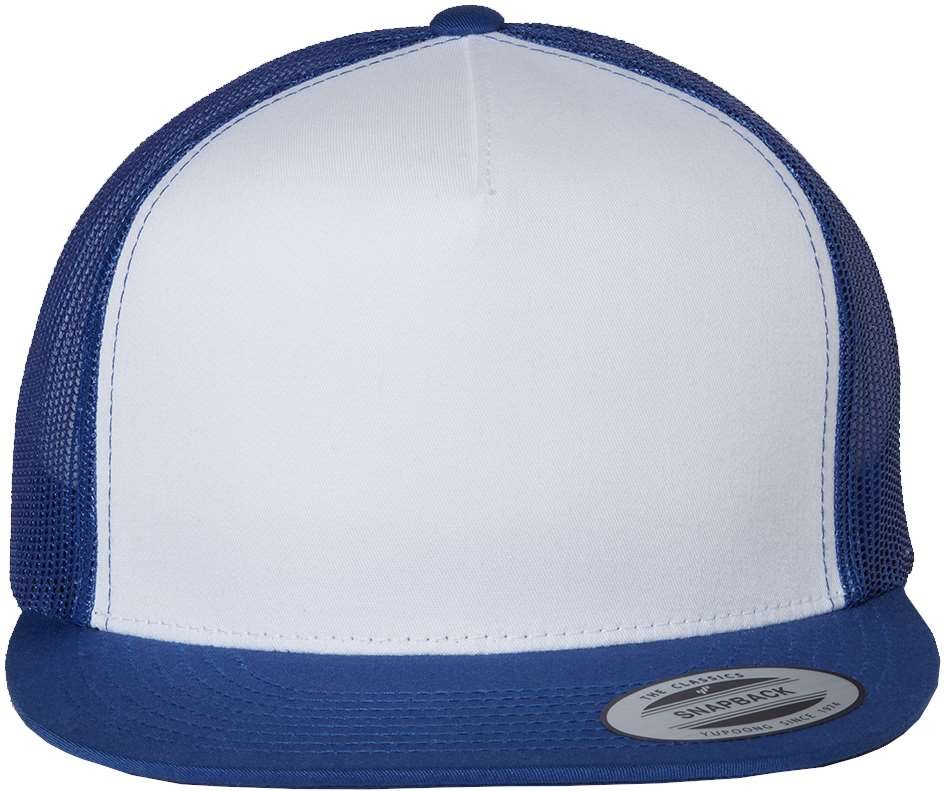 Front View of Royal/ White/ Royal Five-Panel Classic Trucker Cap - 6006