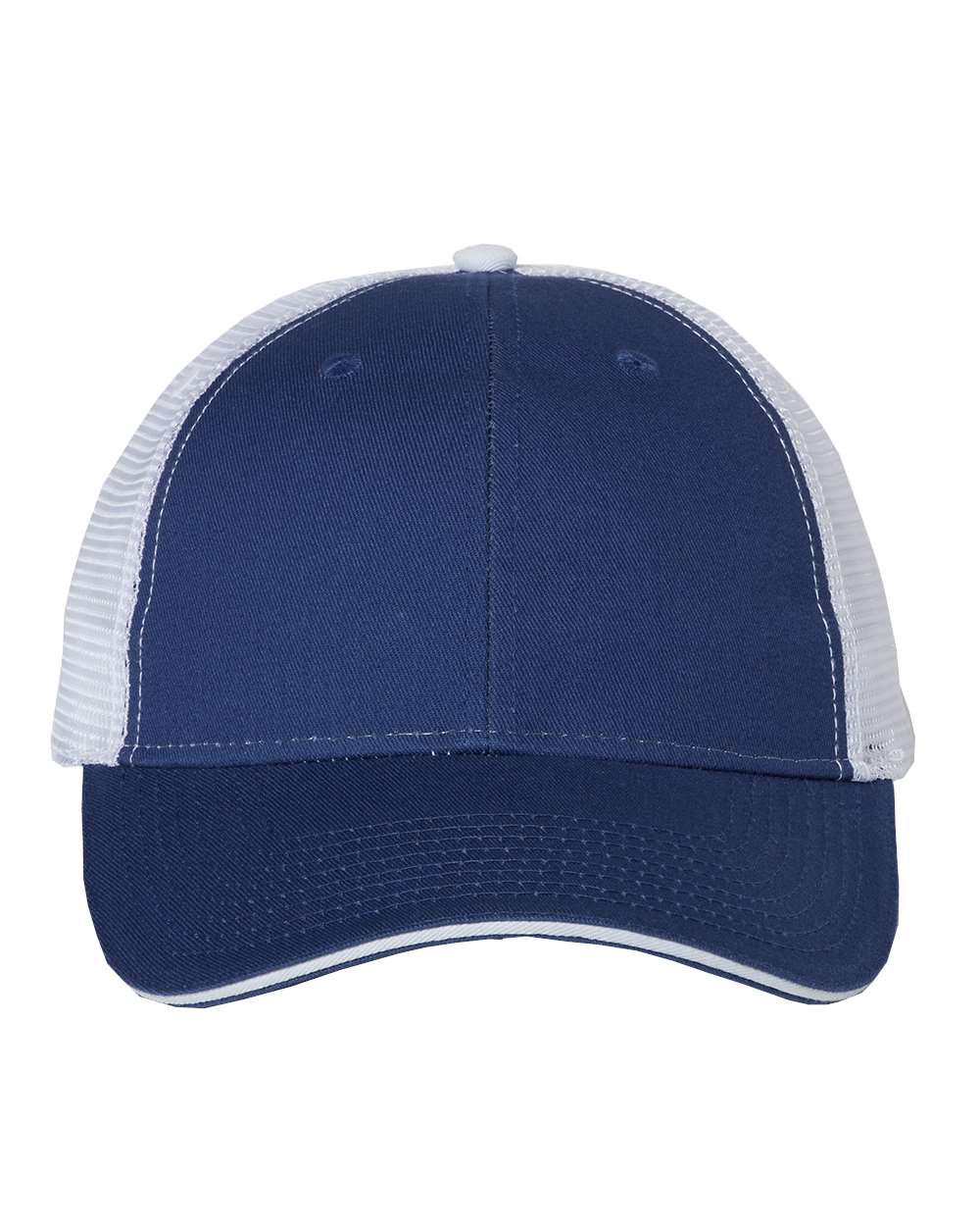 Front View of Royal/ White Sandwich Trucker Cap - S102