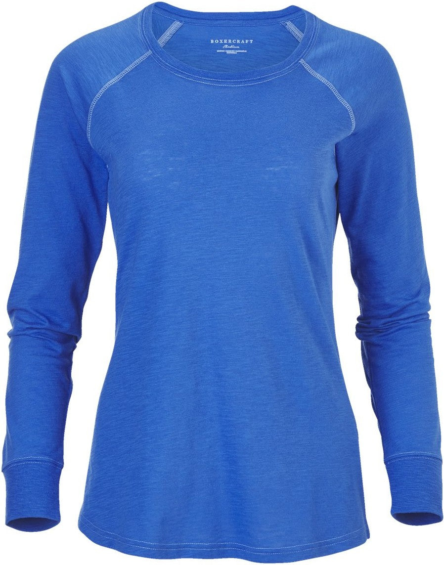 Front View of Royal Women's Solid Preppy Patch Long Sleeve T-Shirt - BW3166