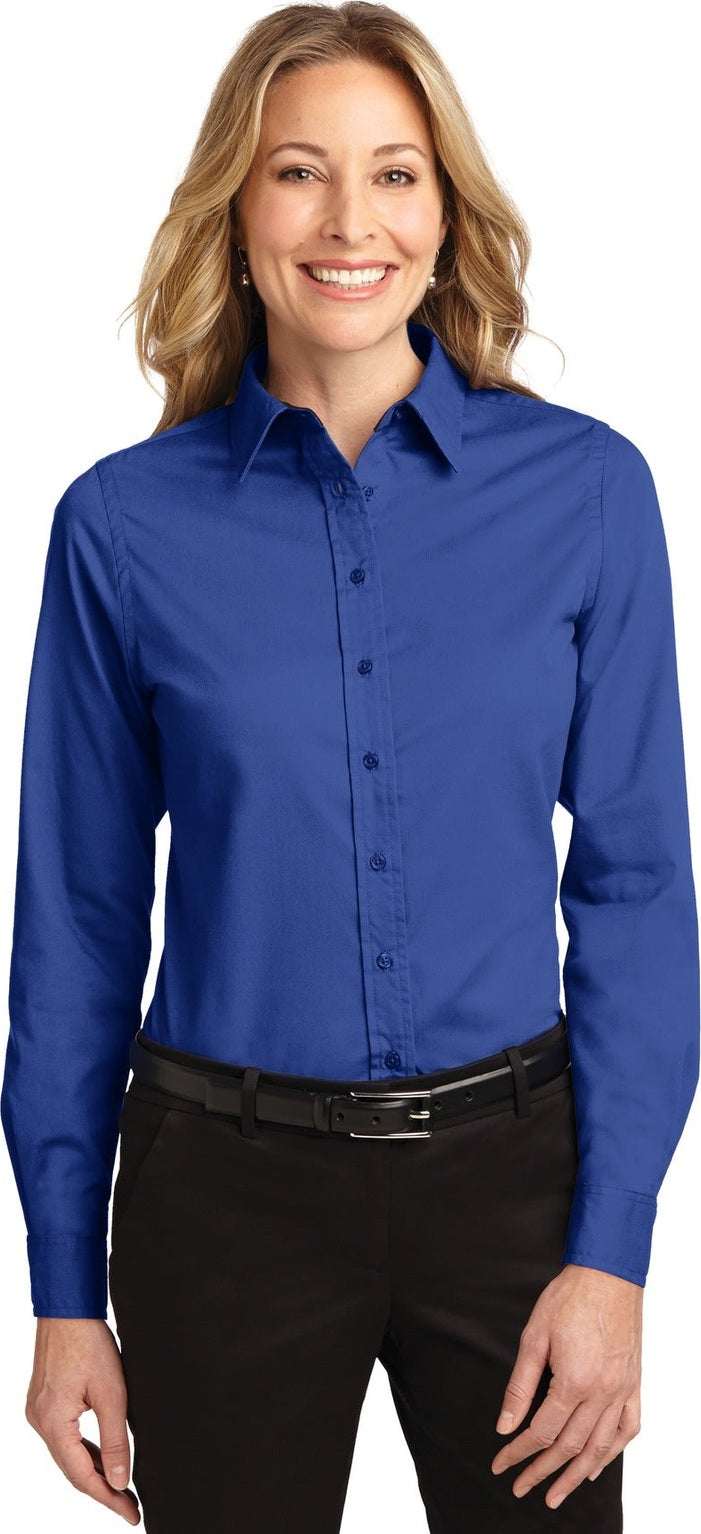 Front View of Royal/Cl Navy Port Authority Women's Long Sleeve Easy Care Shirt. L608